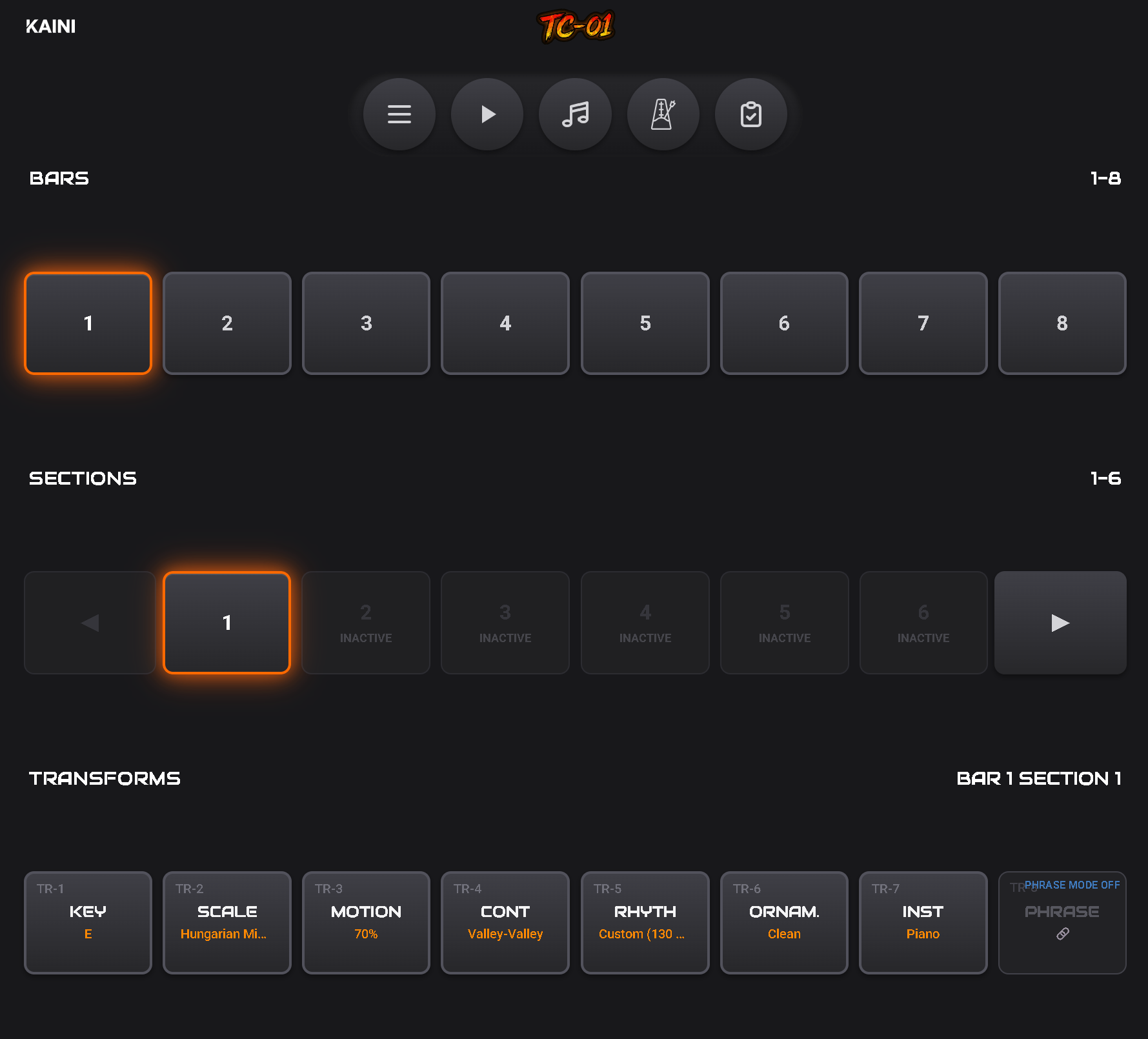 TC-01 desktop main interface