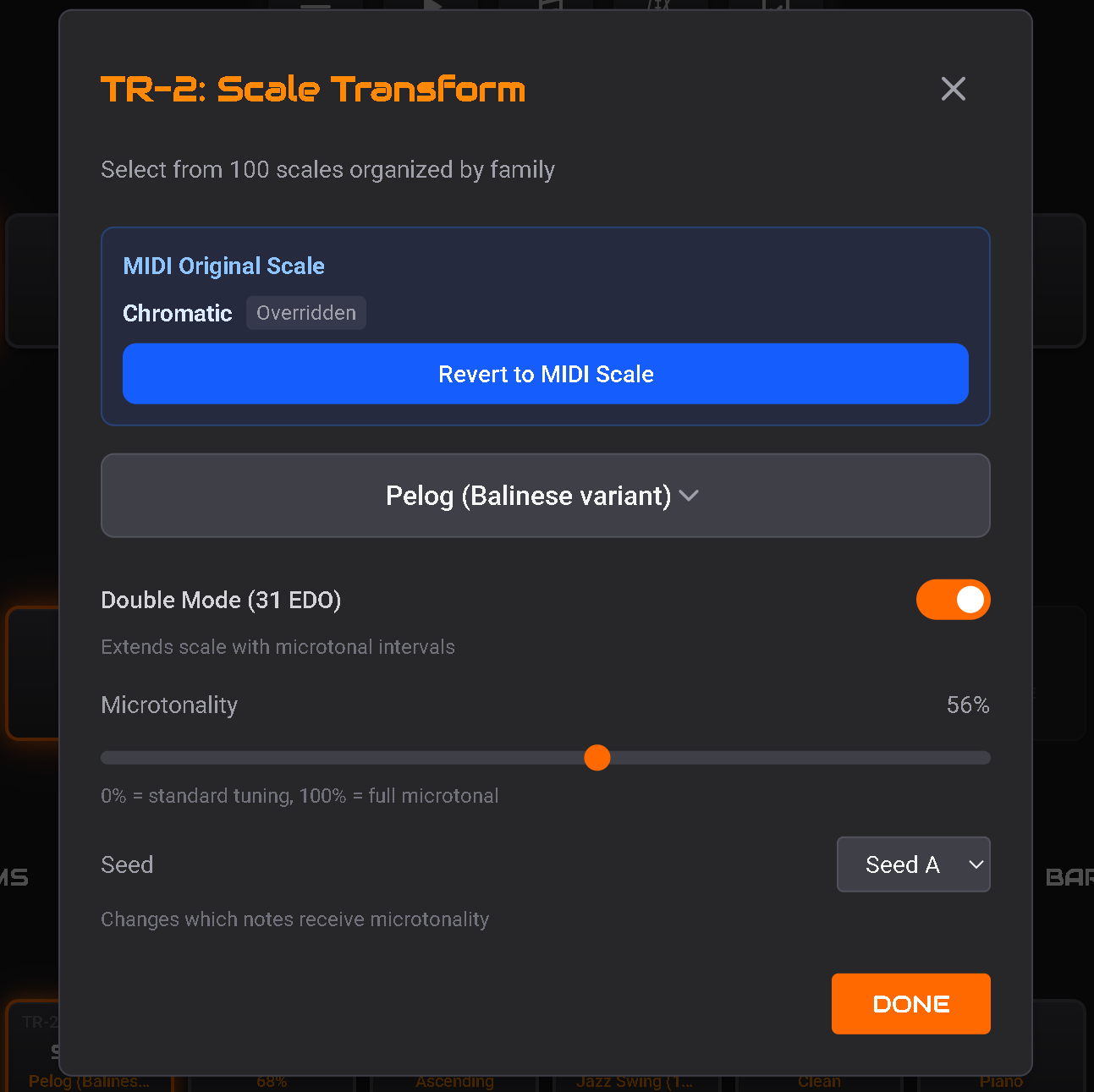 TC-01 microtonal tuning screen
