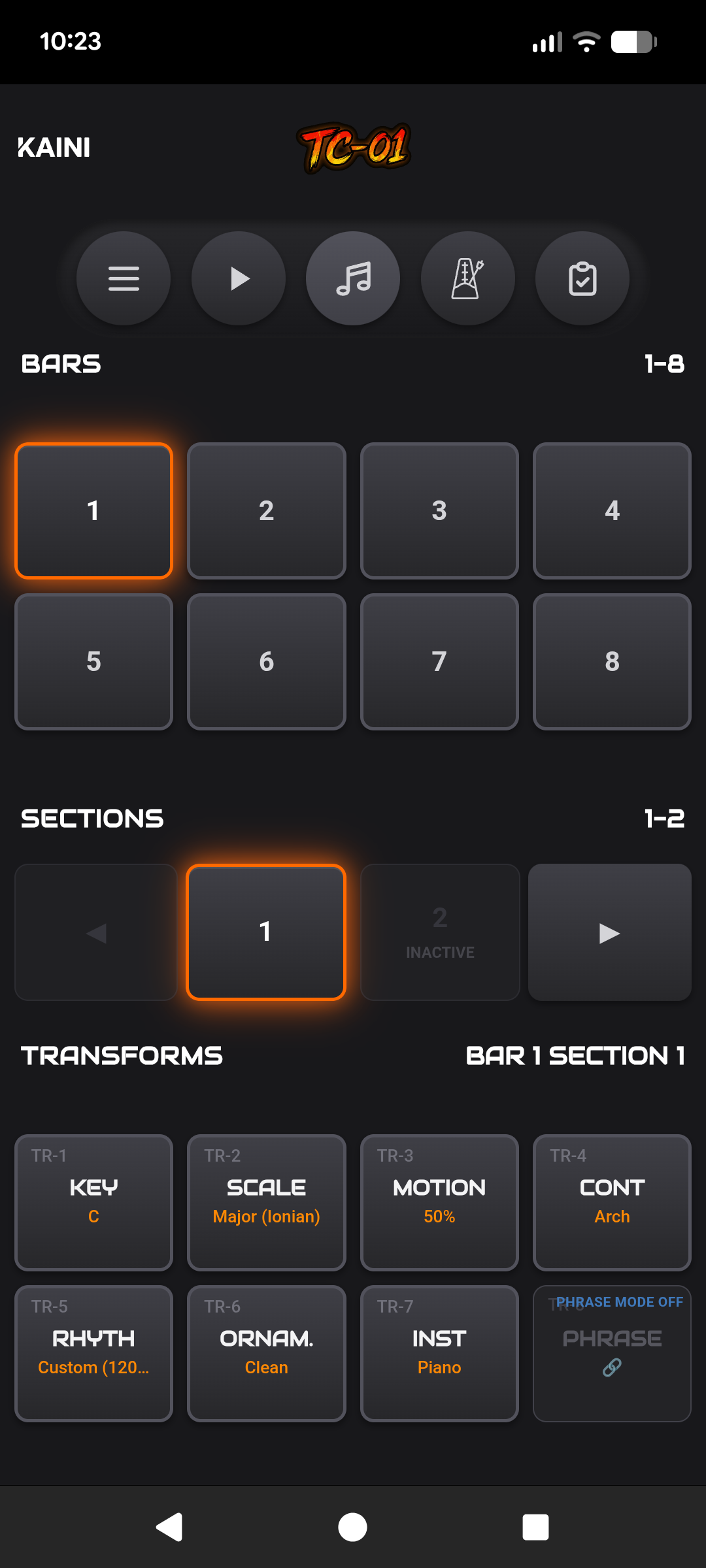 TC-01 Melody Generator app screenshot