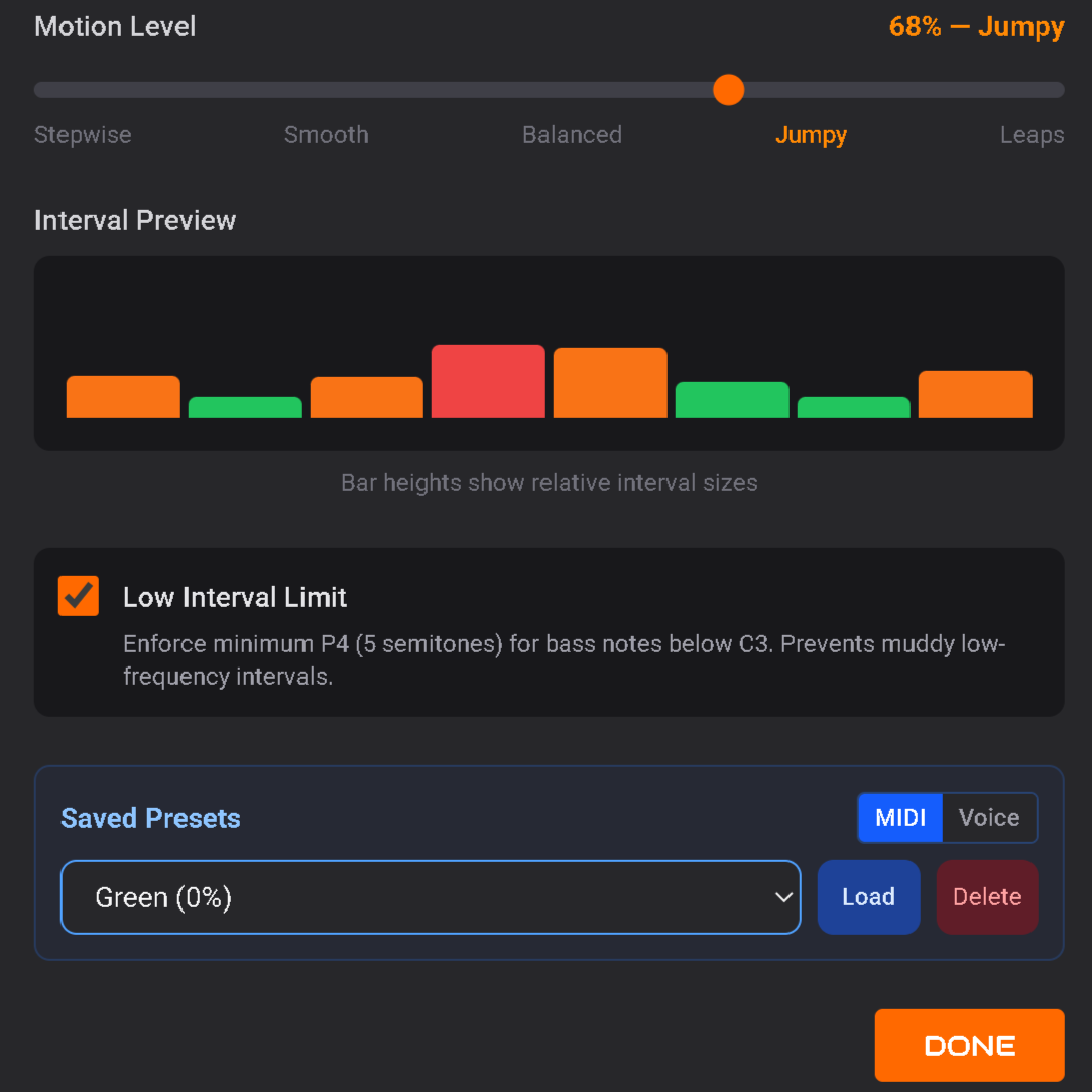 TC-01 motion contour rhythm presets